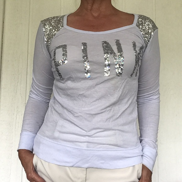 VICTORIAS SECRET PINK Y2K PURPLE SEQUIN TEE XS - Picture 3 of 14